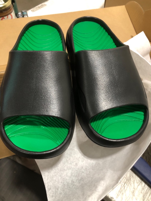 Photo 1 of FEINOAR Men's Basketball Slides Soft-tech Sandals with Arch Support Plantar Fasciitis Relief Sport Recovery Open Toe Slipper - Black Green XL 42