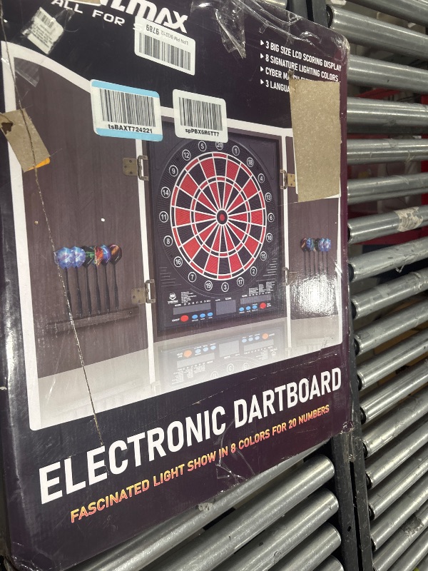 Photo 2 of Electronic Dart Board LED Electric Digital Scoreboard Dart Boards for Adults with MDF Cabinet, up to 8 Players, 34 Games,355 Variations - 12 Soft Tip Darts & 100 Replacement tips - Great for Game Room