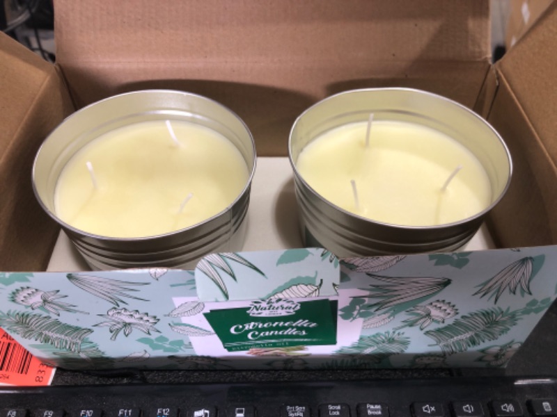 Photo 2 of Binyuan Citronella Candles Outdoor Camping Soy Wax 3-Wick Candles for Camping Patio Home, Summer, 2 Packs 20oz