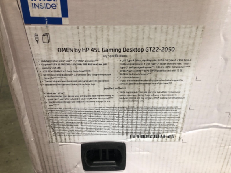 Photo 4 of (UNABLE TO TEST) HP OMEN 45L Gaming Desktop, 14th Generation Intel Core i7-14700K, 16 GB RAM, 1 TB Solid State Drive, NVIDIA GeForce RTX 4070 Super Graphics, Windows 11 Pro, GT22-2050 (2024)