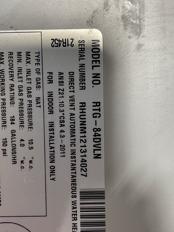 Photo 5 of **PARTS ONLY** Rheem RTG Series 7 - Residential 160,000 BTU - Liquid Propane Tankless Water Heater - Outdoor **PARTS ONLY**
