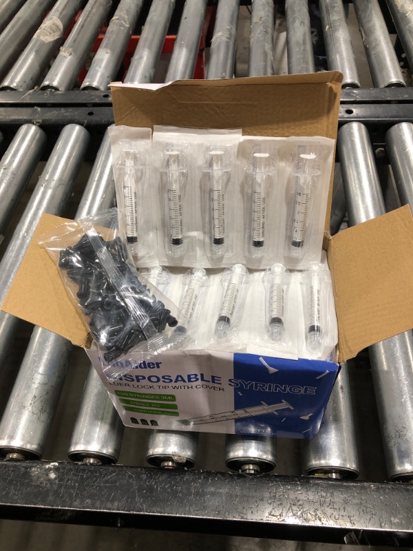 Photo 2 of 100 Pack 3ml Syringes Luer Lock Syringe without Needle, Individually Sterile Wrapped, with Cap