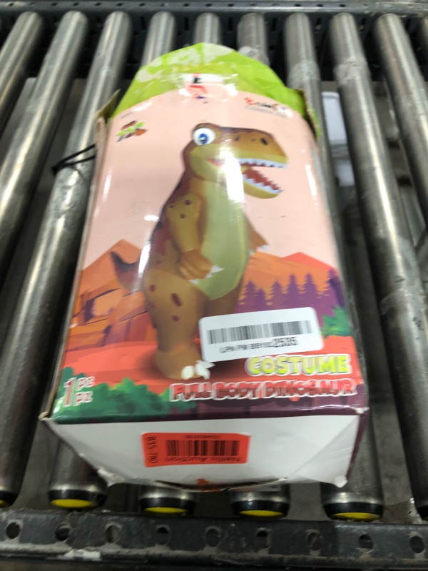 Photo 2 of COMIN Inflatable Dinosaur Costume for Adults Blow Up T Rex Costume Dino Inflatable Costume Orange Full Body for Halloween Party