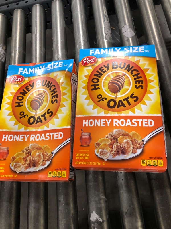 Photo 2 of 2 PACK - Post Honey Bunches of Oats Crunchy Honey Roasted Cereal, 18 Ounce - BBD AUG 23/2025