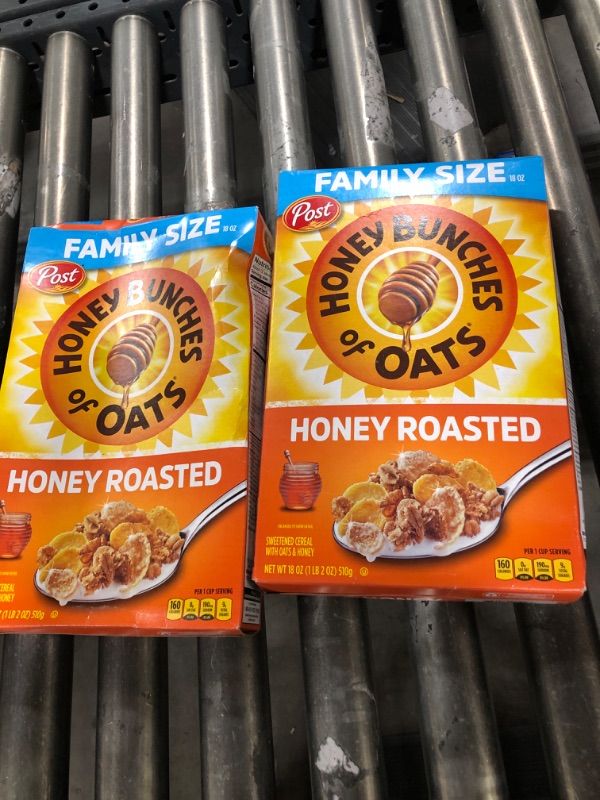 Photo 1 of 2 PACK - Post Honey Bunches of Oats Crunchy Honey Roasted Cereal, 18 Ounce - BBD AUG 23/2025