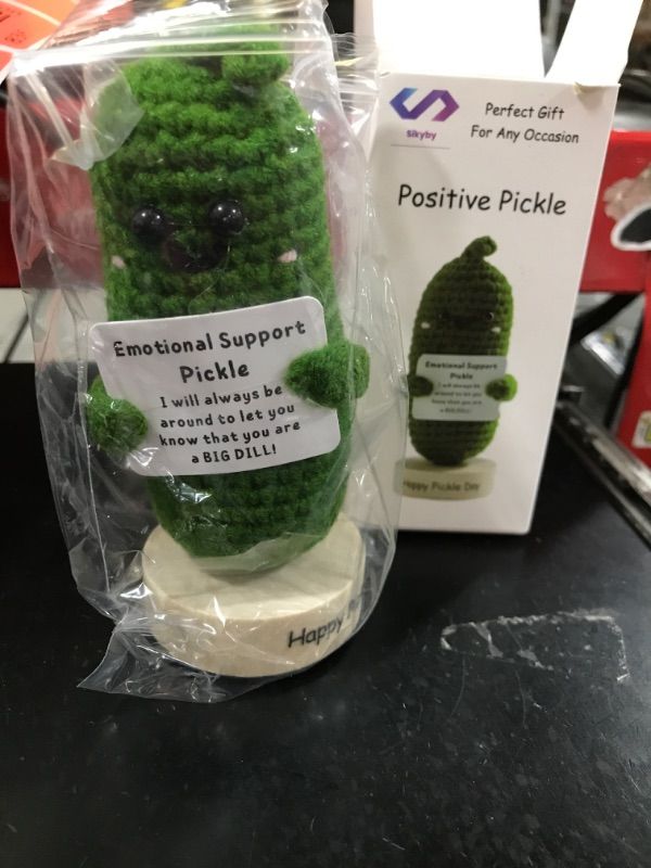 Photo 2 of  Emotional Support Pickled Cucumber Gift, Positive Cucumber, 4.13 Inch Cute Crochet Pickle Doll