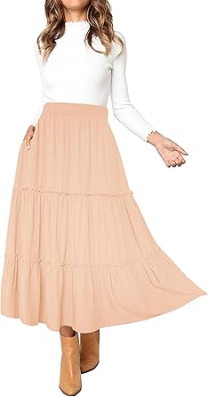 Photo 1 of Afibi Womens High Waist A Line Ruffle Swing Long Maxi Skirt with Pockets Size XXL