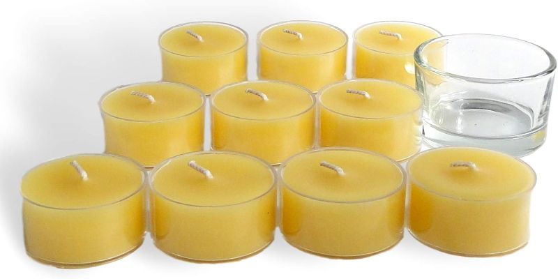 Photo 1 of 100% Pure Raw Beeswax Tea Lights Candles Organic Hand Made (Pack of 10) and 1 Glass Tealight Holder
