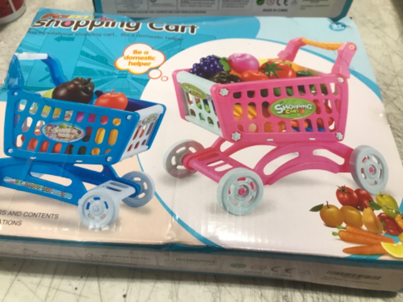 Photo 2 of Dilwe Kids Shopping Cart Set,Shopping Cart Toy with Pretend Play Food,Shopping Cart Play Food Toys for Learning Development ()