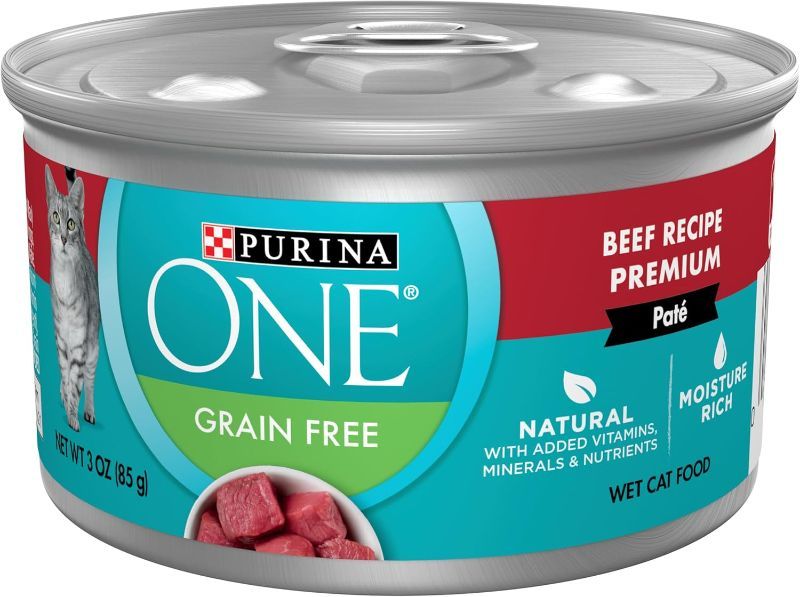 Photo 1 of Purina ONE Natural, High Protein, Grain Free Wet Cat Food Pate, Beef Recipe - (Pack of 24) 3 oz. Pull-Top Cans
