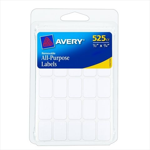 Photo 1 of Avery Multiuse Removable Labels 1/2 X 3/4 Rectangle Labels White Non-Printable 525 Total 3 pack 