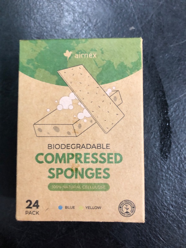 Photo 2 of AIRNEX Biodegradable Cellulose Compressed Sponges - Pack of 24 Kitchen Sponges for Cleaning - Heavy Duty and Natural Multipurpose Household Cleaning Sponges Good for Kitchen, Bathroom, and Surfaces