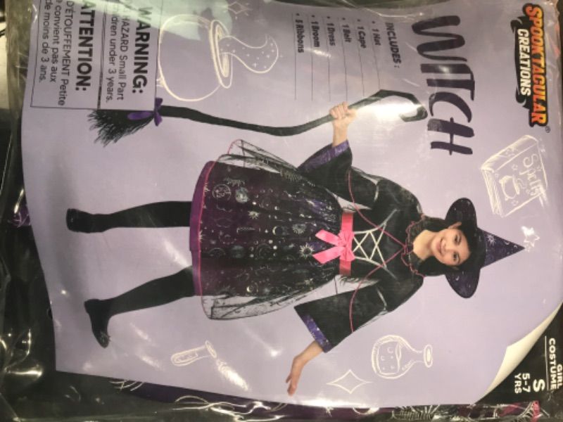 Photo 2 of Spooktacular Creations Halloween Witch Costume for Girls, Kids Wizard Witch Dress with Broom Cape Belt Hat for Toddlers, Witch Costume Kit for Halloween Role Play Parties, S