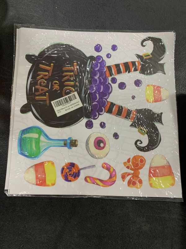 Photo 2 of 6 Sheets Halloween Window Clings Halloween Window Decorations Halloween Window Stickers Cute Oil Painting Window Decals for Halloween Home Indoor Wall Window Decor