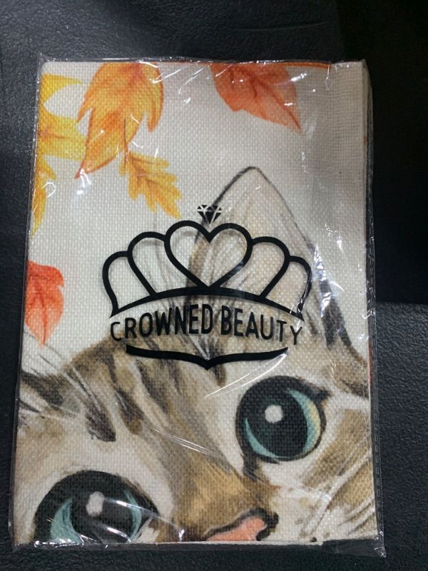 Photo 2 of CROWNED BEAUTY Hello Fall Cat Garden Flag 12x18 Inch Double Sided Small Burlap for Outside Autumn Holiday Yard Decoration