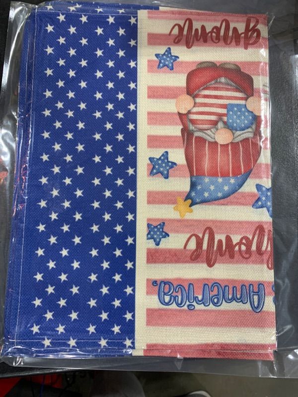 Photo 2 of ZAEW Gnome 4th of July Memorial Day Independence Day Placemats Set of 4 12x18 Inch Stars Patriotic America Table Decorations Cloth Table Mats