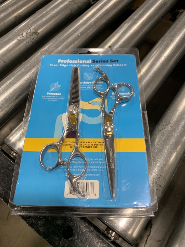 Photo 1 of Equinox Professional Hair Scissors Set - Includes Barber Scissors & Thinning Shears for Hair Cutting & Grooming, Premium Japanese Stainless Steel Hair Cutting Scissors, Barber Accessories & Hair Tools Silver 2 Piece Set