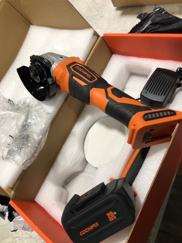 Photo 2 of Cordless Angle Grinder Tool GOCHIFIX Grinders Power Tools 20v 4-1/2 Inch Brushless Grinders Tool with 4.0Ah Battery & Fast Charger, Grinding & Cutting Wheels for Metal, for Workshops, Home Lovers