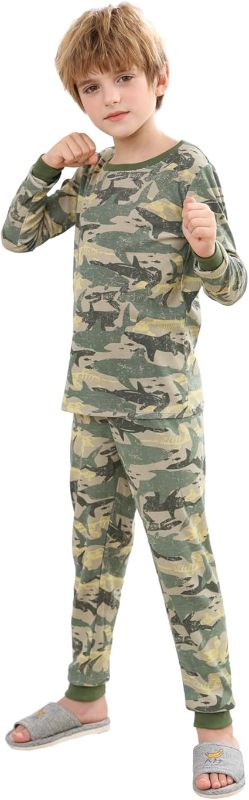 Photo 1 of V.&GRIN Boys Long Sleeve Sets Pajamas, Cotton Toddler PJs Clothes Sleepwear Size 2-12 Years Kids(Camo Shark 2T)