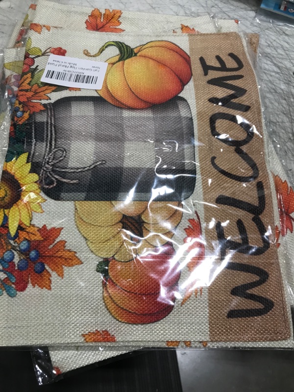 Photo 2 of Fall Floral Garden Flag Double Sided, Pumpkins Maple Leaves Fall Flag Autumn Thanksgiving Seasonal Yard Flag Outdoor Decoration 12x18 Inch