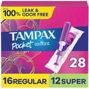 Photo 1 of Pocket Radiant Tampons, Multipack Unscented, Regular + Super Absorbency 28