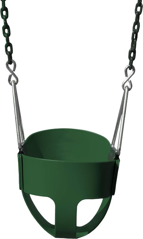 Photo 1 of  Playsets 04-0008-G/G Full Bucket Toddler Swing, Bucket, Green 60" Plastic Coated Chains, 50 Lb Capacity
