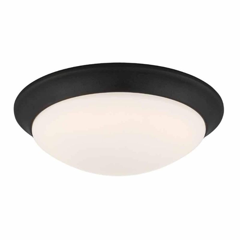 Photo 1 of Stetson 11 in. 1-Light Satin Bronze Integrated LED Selectable CCT Ceiling Flush Mount with Frosted White Glass Diffuser
