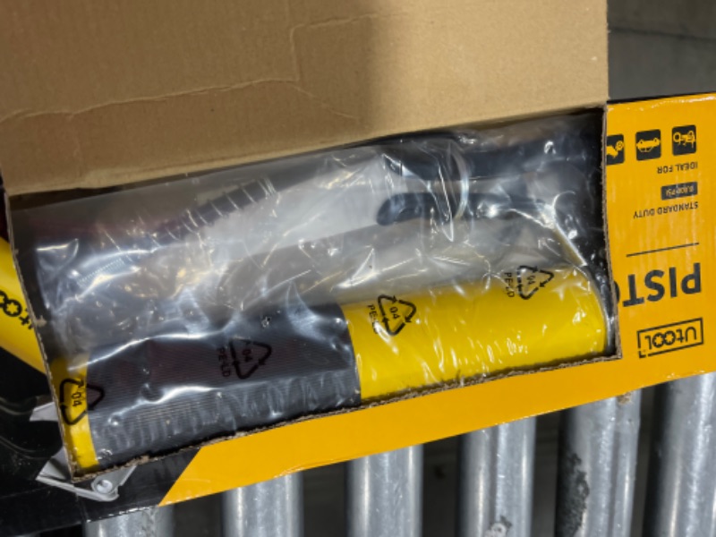Photo 1 of UTOOL Grease Gun, 8000 PSI Heavy Duty Pistol Grip Grease Gun Kit with 14 oz Capacity, 18 Inch Resin Flex Hose, 1 Patented Double Handle Coupler, 1 Basic Coupler