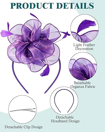 Photo 1 of  Fascinators Hat Tea Party Headwear Ribbons Feathers Women Hat Flower Mesh Headband Wedding Flower Hair Clip for Party Wedding Carnival Blue