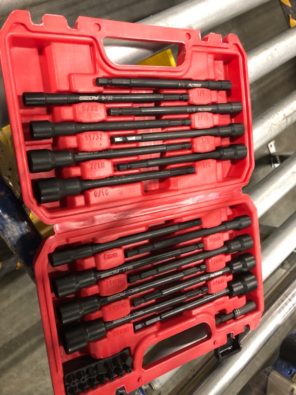 View 3 of Nut Driver Impact Bit Set - 31-Piece Magnetic Socket Impact Drill Bit Tool Sets Extra Long Hex Nut Setter Driver Holder - Metric SAE Screwdriver Bits 1/4 Drive Shank Adapter Extension