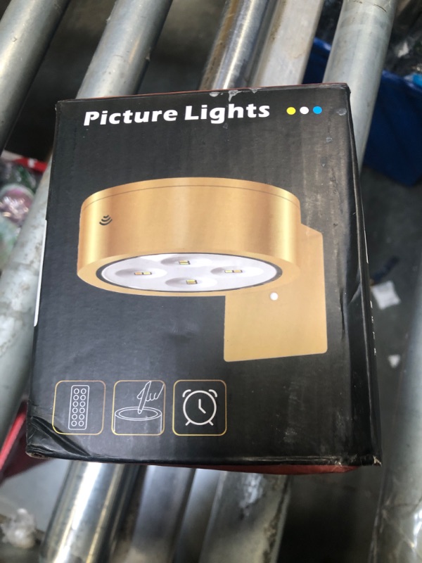 Photo 2 of 3Pcs Battery Operated Picture Light, Magnetic Led Painting Light with Remote Dimmable and Timer, 3 Lighting Modes Art Display Light for Picture Frame Paintings, Wireless Wall Decor Puck Lights, Gold