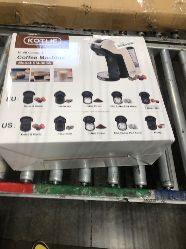 Photo 1 of KOTLIE 5in1 19Bar Multicapsule Espresso Coffee Machine, Cold&Hot Brewing Single-Serve Coffee Maker, Cappuccino&Latte Maker for Kcup/Dolce Gusto/Nespresso Original/GroundCoffee/44mm ESE EM-308A (White)