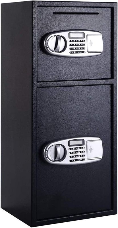 Photo 1 of  Double Door Security Depository Drop Box, Drop Slot Safes with Separate Keypad and Emergency Keys for Gun Cash Jewelry Document