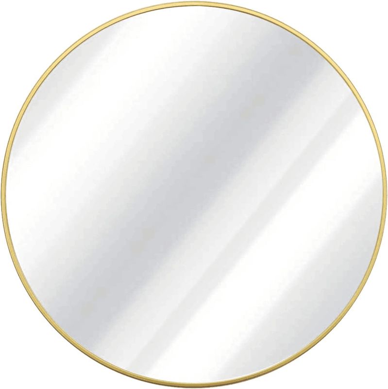 Photo 1 of ***hole on the glass was previous buyer had as sticky note on it said damaged, it was dirty spot*** 48 Inch Round Mirror Large Gold Metal Frame Wall Mirror Oversized Round Mirror Wall-Mounted Mirror Modern Circle Mirror for Bathroom Vanity Mirror for Livi