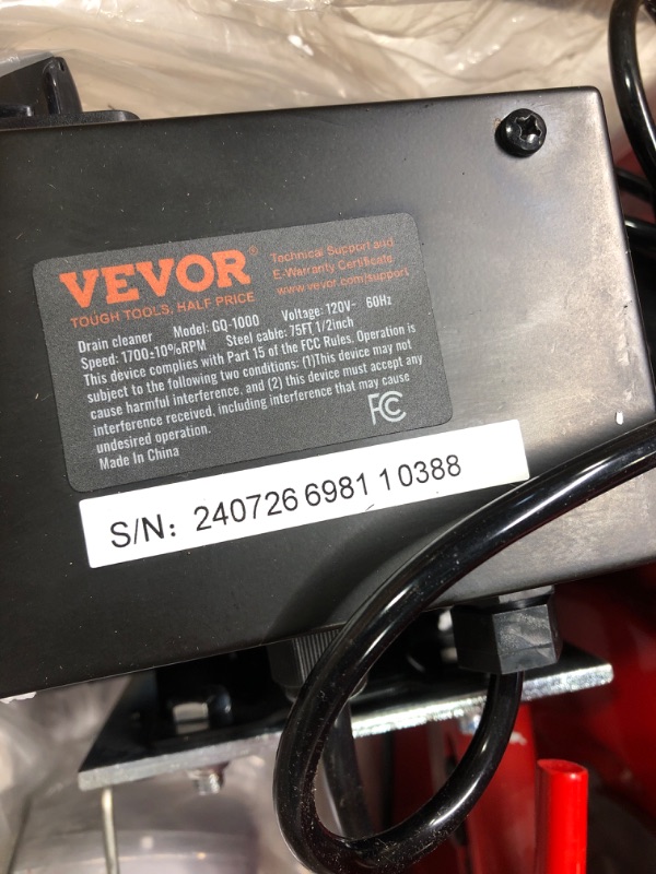 Photo 1 of VEVOR Drain Cleaner Machine 50FT x 3/8 Inch, Sewer Snake Auger Manual Feed, 250W Electric Drain Cleaning Machine with 4 Cutters & Air-activated Foot Switch for 2" to 4" Pipes