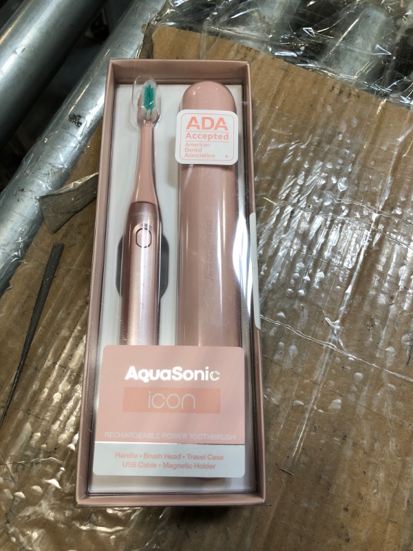 Photo 2 of Aquasonic Icon ADA-Accepted Rechargeable Toothbrush | Magnetic Holder & Slim Travel Case | 2 Brushing Modes & Smart Timers | Gentle Micro-Vibrations (Blush)