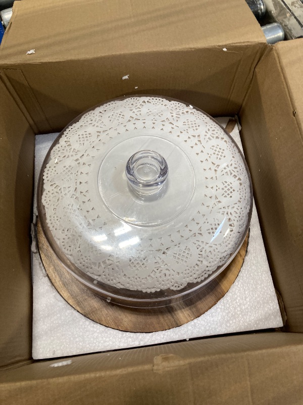 Photo 1 of Bellsal Acacia Wood Cake Stand with Clear Acrylic Lid Dome Cover, 12in Cake Plate with Dome, Cake Display Stand with Cover, Cake Holder for Baking Gifts, Birthday Kitchen Party, Wedding