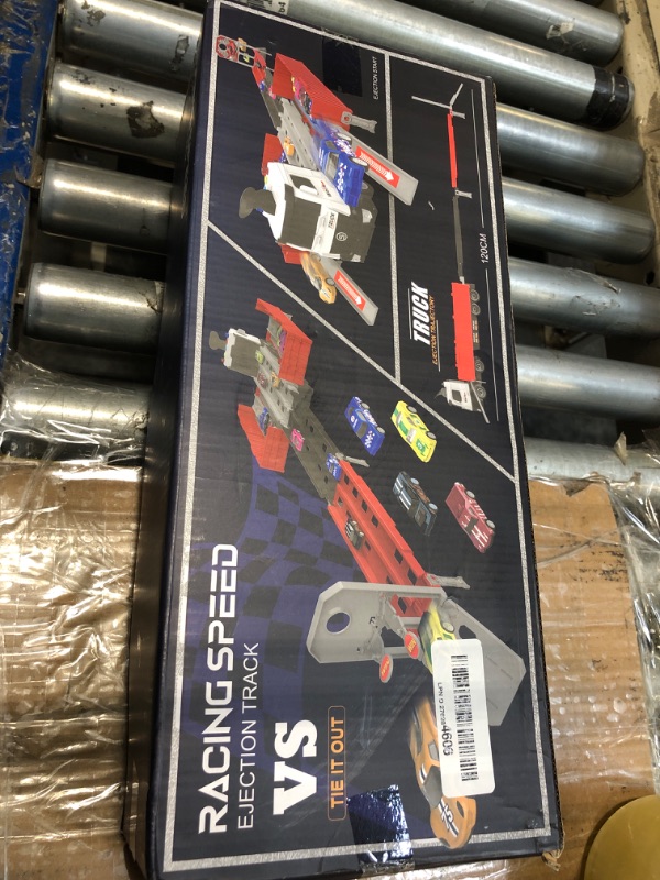 Photo 2 of Carrier Truck Race Track Kids Toys, Foldable 3 Layer Car Race Track Playset, Toy Truck Transport Car Carrier & 8 Race Cars, Truck Car Toddlers Toys Xmas Gifts for Age 3 4 5 6+ Years Old Boys Girls