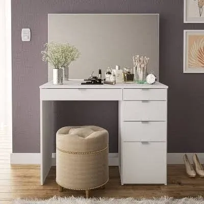 Photo 1 of  Vanity with Mirror White: Modern Rectangle Vanity Desk, Wood Composite, Unlit