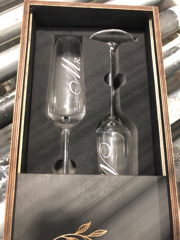 Photo 2 of AW BRIDAL Wedding Champagne Flutes Set with Wood Memory Box, Crystal Champagne Flutes for Mr and Mrs Wedding Gift Bridal Shower Gift Anniversary Engagement Gift Valentines Day Gifts for Couple