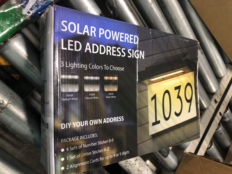 Photo 1 of Address Plaque For Houses Solar Powered Adjustable Solar Panel 3 Lighting Colors Lighted House Numbers Address Sign, Rechargeable LED Illuminated Address Sign For Outside Waterproof