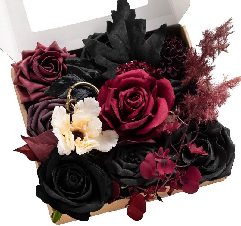 Photo 1 of 
Ling's Moment Moody Burgundy & Black Artificial Flowers and Greenery Mini Combo Box Set, Goth Fake Flower for DIY Wedding Bridal Bouquet, Centerpieces Decor, Floral Arrangement Decor, etc.