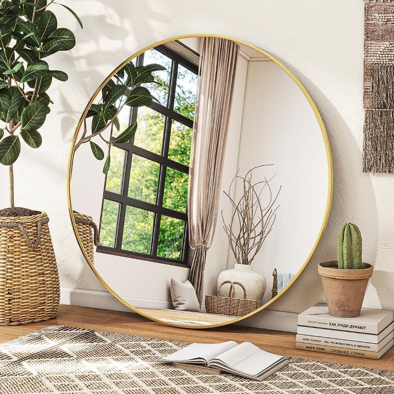 Photo 3 of 
VETROVUE Gold Round Mirror, 30 Inch Bathroom Mirrors for Wall, Wall-Mounted Circle Mirror with Metal Frame, Wall Mirror for Entryway, Bathroom, Vanity,...