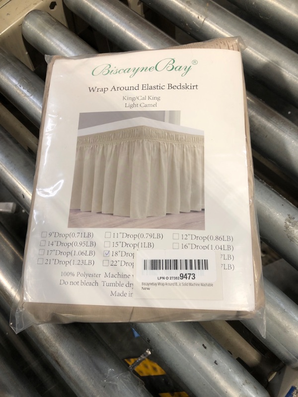 Photo 2 of Biscaynebay Wrap Around Bed Skirts for King & Cal King Beds 18" Long Drop, Light Camel Elastic Dust Ruffles Easy Fit Wrinkle & Fade Resistant Silky Luxurious Fabric Solid Machine Washable