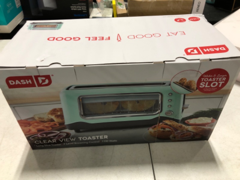 Photo 1 of DASH Clear View Toaster - Compact Design with 7 Browning Levels & Clear-View Window, Extra-Wide Slot Large Toaster, 1-Touch Defrost, Reheat & Bagel Functions - Easy Clean Up Crumb Tray (Aqua)
