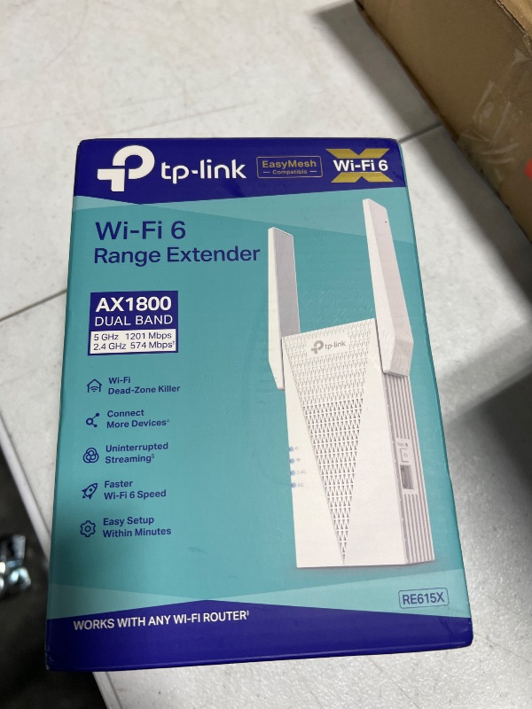 Photo 1 of TP-Link AX1800 WiFi 6 Range Extender with Ethernet Port Internet Signal Booster for Home Dual-Band Wireless Repeater Amplifier Access Point Mode APP Setup OneMesh Compatible (RE615X)