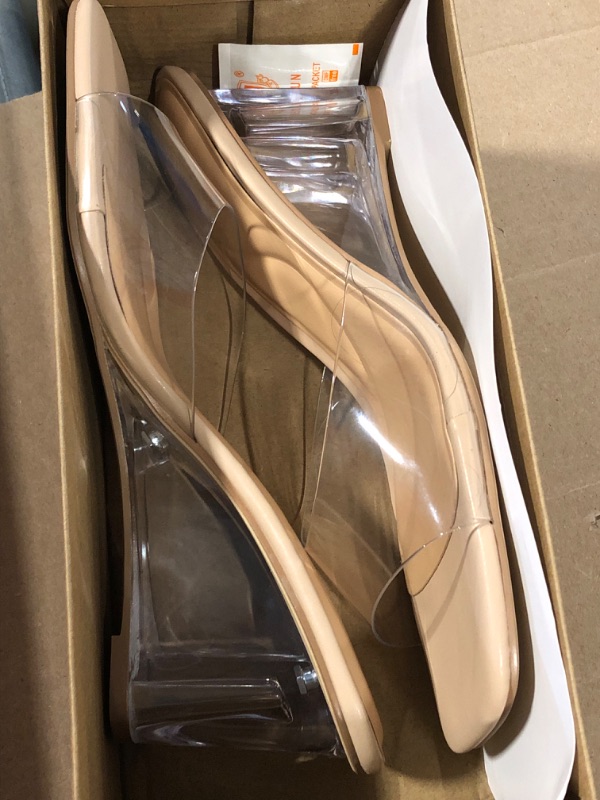 Photo 2 of Arromic Women's Clear Wedge Heels Sandals Nude Square Open Toe Slip On Heeled Sexy Transparent Low Heels Summer Dress Summer Evening Party Wedding Prom Dress Slides Wedge Mules Slippers Shoes