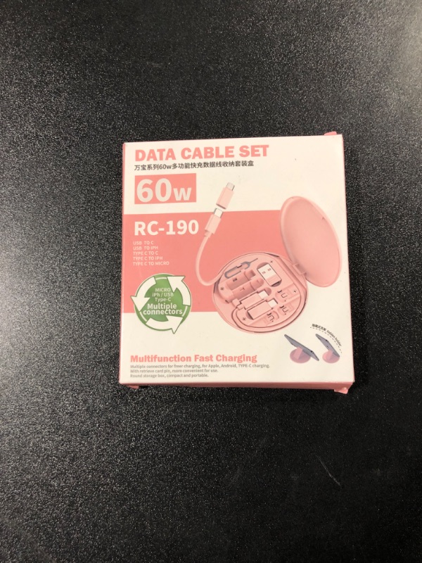 Photo 1 of Multi USB Charging Adapter Cable Kit, USB C to Lighting Adapter Box, Conversion Set USB A & Type C to Male Micro/Type C/Lightning, Data Transfer, Card Storage, Tray Eject Pin, Phone Holder (Pink)