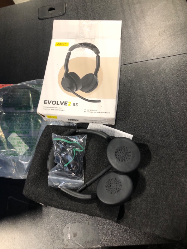 Photo 1 of Jabra Evolve2 55 Stereo Wireless Headset - Features AirComfort Technology, Noise-Cancelling Mics & Active Noise Cancellation - MS Teams Certified, Works with Other Platforms - Black