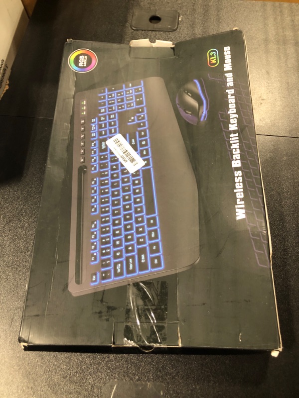 Photo 1 of Wireless Keyboard and Mouse Combo - 7Color Backlit, Wrist Rest, Rechargeable, Silent Light Up Keys, Ergonomic Full Size with Phone Holder for Windows, Mac, PC, Laptop, PC - Trueque (Black)